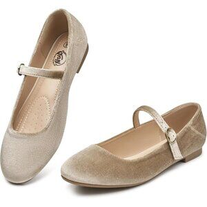 Trary Women Nude Leather Round Toe Mary Jane Ankle Strap Ballet Flats Shoes